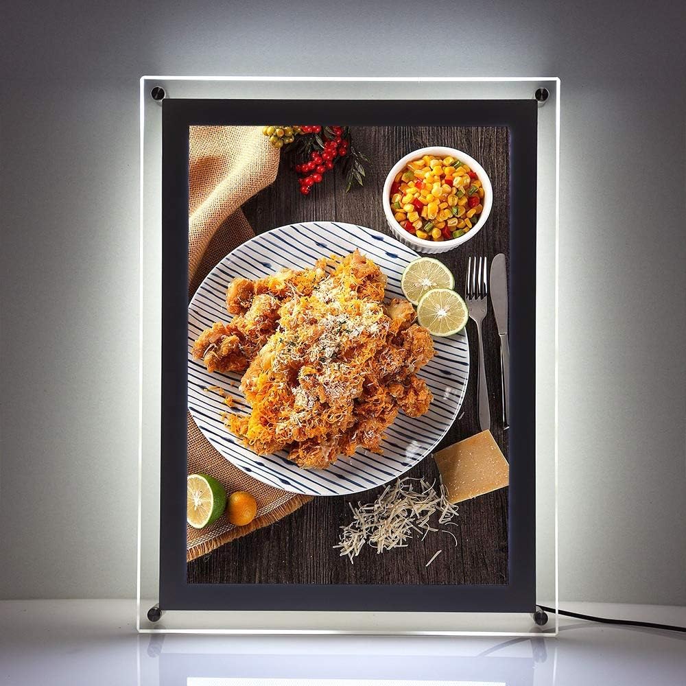 HKSIGN 24X36 Inch Ultra Thin Wall Mounted Acrylic led Light Box Store Sign Holders Crystal Poster Frame Advertising Display