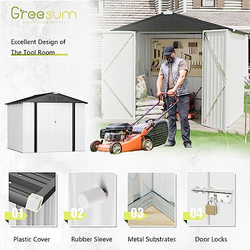 Greesum Outdoor Storage Shed 6 x 8 ft. Utility Tool Shed Metal Storage Garden Shed with Door & Lock for Patio Storage, Brown