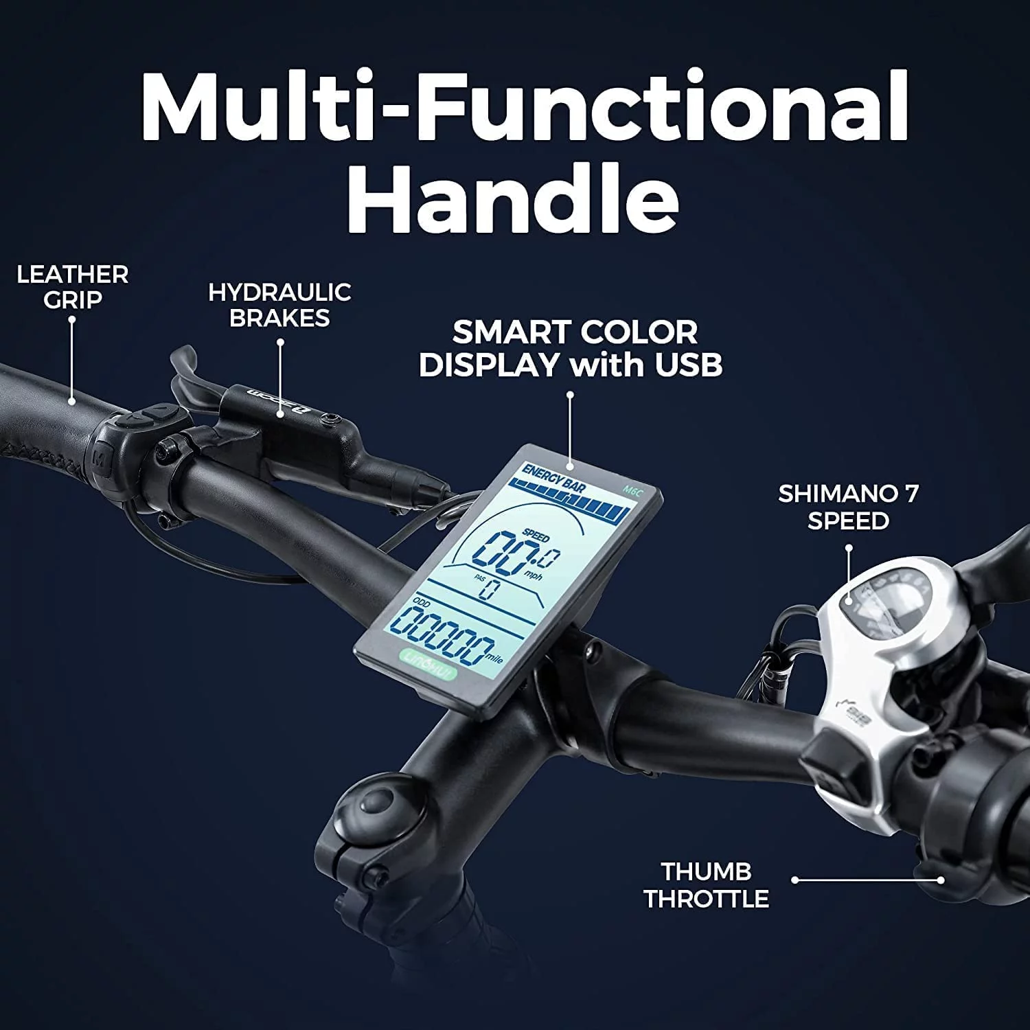 Eahora XT10 26in 750W Electric Bike up to 31MPH 48V 15Ah Adults 9 Speeds 4.0 Fat Tire Bicycle Black - Curated Treasures Market