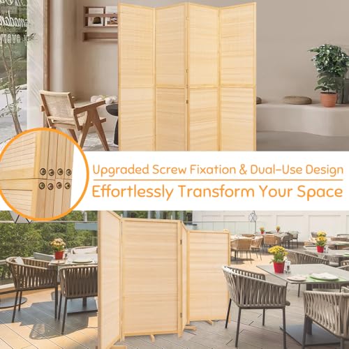 Bamboo Room Divider Folding Privacy Screens, Wall Divider for Room Separation, Portable Room Partitions and Dividers, 5.6FT Bamboo Mesh Woven Room Divider Panel (Brown, 4 Panel)