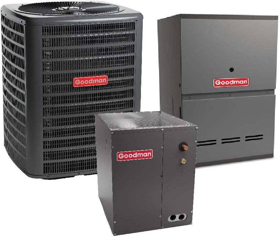 Goodman 4 Ton 13 SEER Air Conditioner Model GSX130481, Cased Vertical Coil CAPF4860C6, 100,000 BTU 80% Efficiency Downflow, Horizontal Gas Furnace Model GCES801005CN