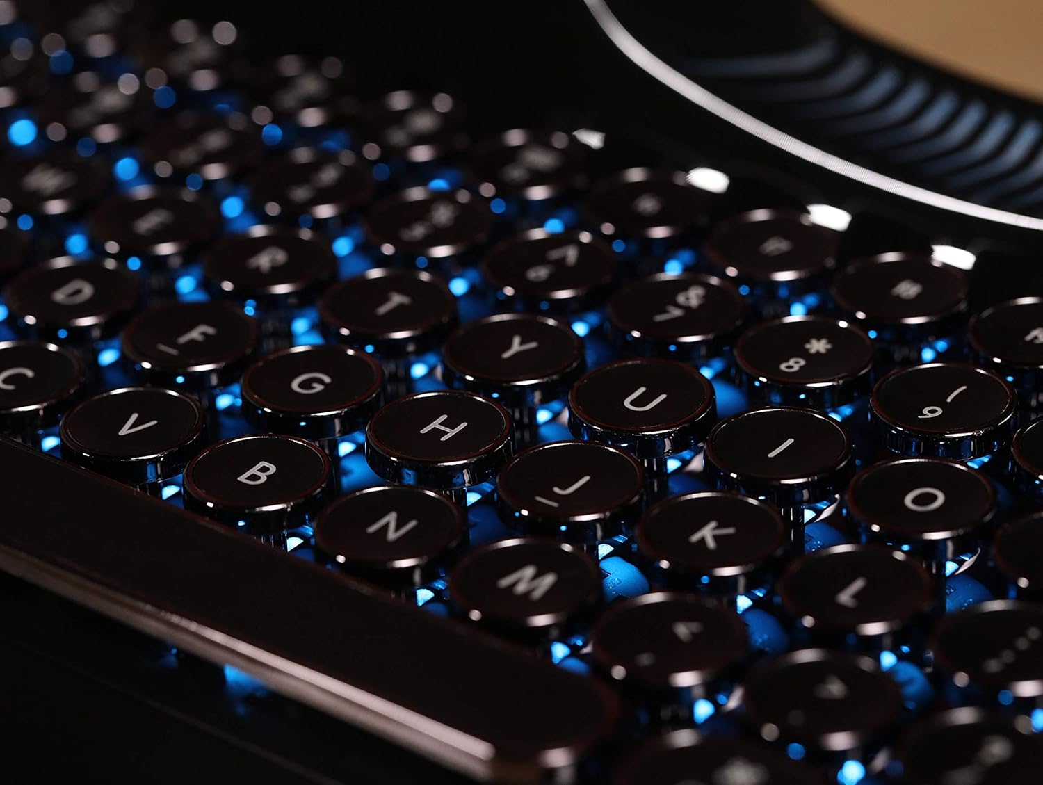 RYMEK Typewriter Style Mechanical Wired & Wireless Keyboard with Tablet Stand, Bluetooth Connection (All Black)