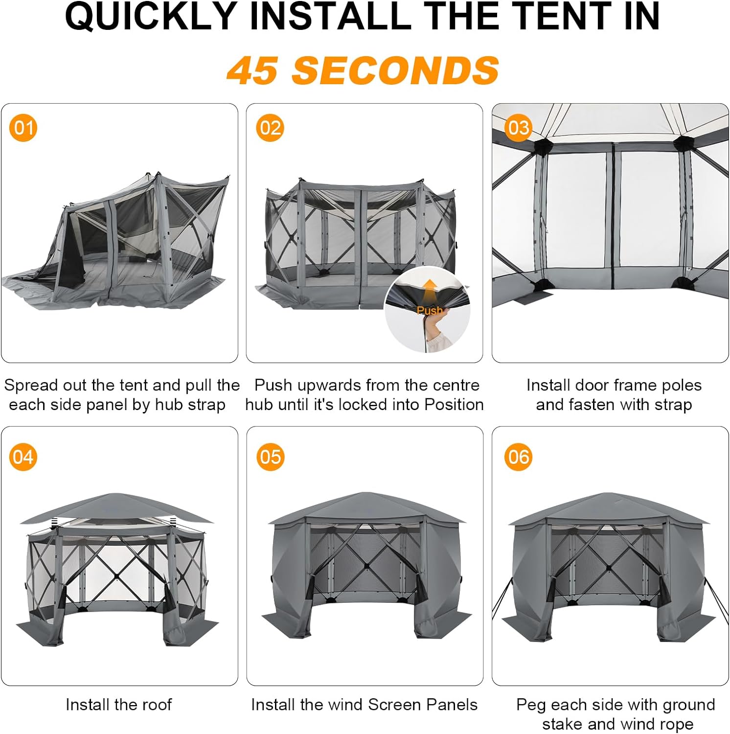 COBIZI Pop up Gazebo Screen Tent Screen House for Camping, 12x12ft Screen Room with Removable Roof, Outdoor Screened gazebo with Sidewalls, Portable Hub Tent with Carrying Bag and Ground Stakes, Grey