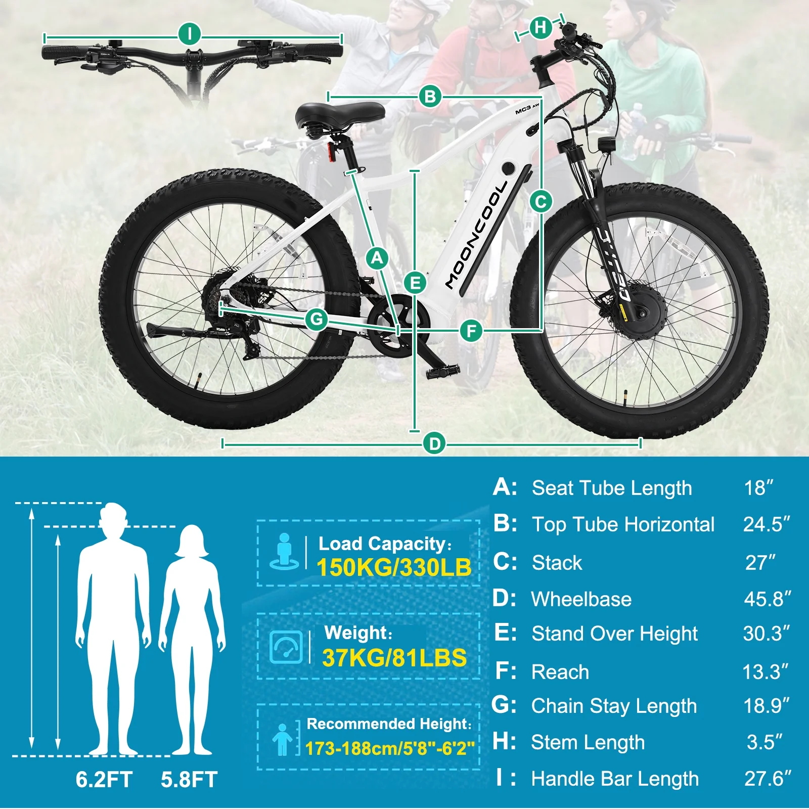 ABORON Electric Bike for Adults, 1000W Dual Motor AWD MTB，48V 15AH Battery，26" X 4" Fat Tire All Terrain Ebikes，20MPH 7-Speed Mountain Electric Bicycle