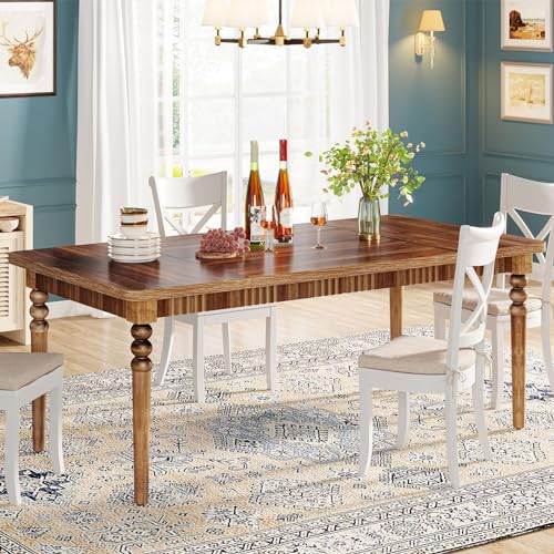 Tribesigns Farmhouse Dining Table for 4-6 People, Rectangular Kitchen Table with Wood Turned Legs, 63-Inch Large Dining Room Table Dinner Table for Home Kitchen Furniture, Oak