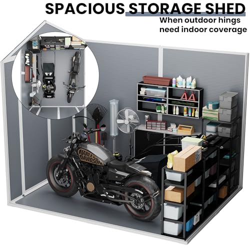 Patiowell 6 x 8 FT Plastic Outdoor Storage Shed with Floor, Resin Shed Perfect to Store Patio Furniture, Garden Tools Bike Accessories, Beach Chairs and Lawn Mower, Grey