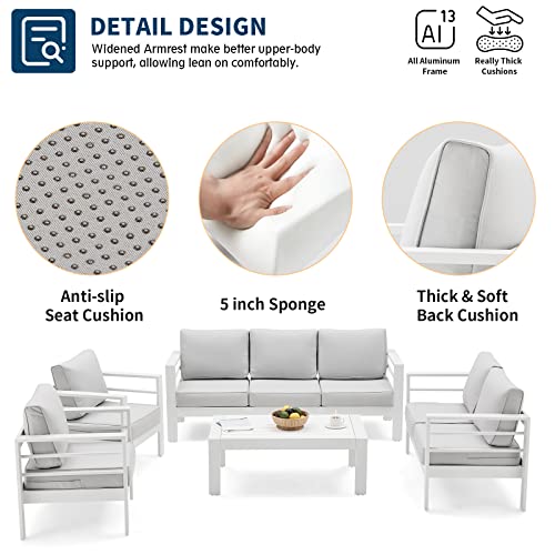 UDPATIO 8 Piece Aluminum Patio Furniture Set, Oversized Modern Outdoor Furniture Set with Olefin Fabric Cushion for Patio Deck Backyard, Dark Grey(with Waterproof Covers)