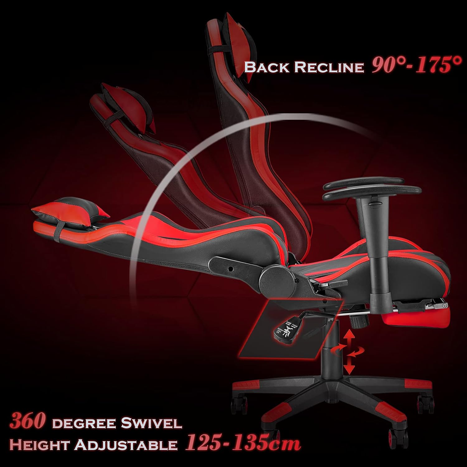 Soontrans Gaming Chair with Footrest,Ergonomic Office Chair,Computer Chair,Sillas Gamer Chair,Video Game Chairs with Backrest,Headrest and Lumbar Pillow for Adults(Black/Red)
