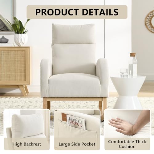 NIOIIKIT Modern Nursery Rocking Chair, Teddy Upholstered Glider Chair with High Back and Side Pocket, Comfy Accent Armchair with Wood Legs, Recliner Chair for Living Room (Grey Teddy)