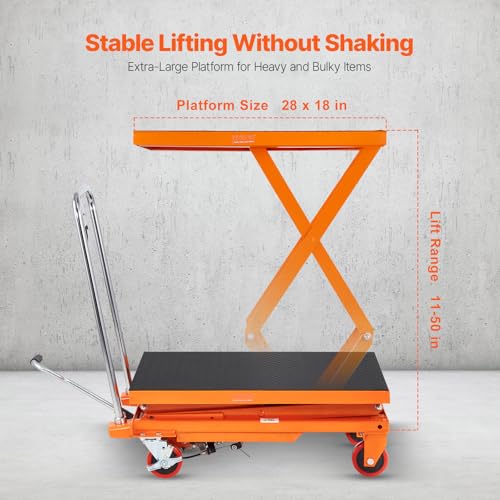 VEVOR Electric Lift Table, 330 lbs Capacity Single Scissor Lift Table, 8-28 in Height Adjustable Lifting Platform, Coffee Table Lift with 4 Wheels, for Material Handling and Transportation, Black