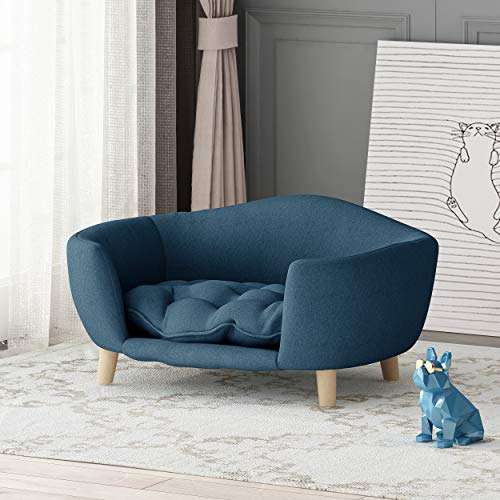GDFStudio Mid Century Small Plush Pet Bed, Dark Gray and Natural Finish
