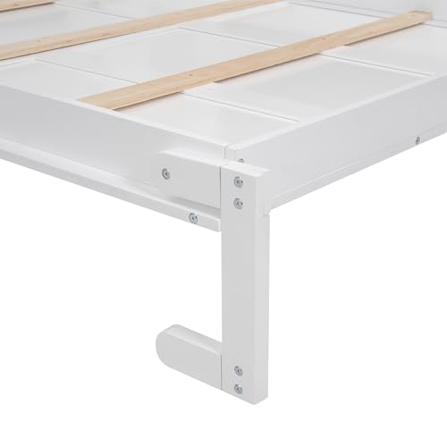 Full Size Murphy Bed Wall Bed with Shelves and Led Lights, Easy Fold Wood Wall Bed, Space-Saving Murphy Bed Cabinet for Guest Room Home Office, White