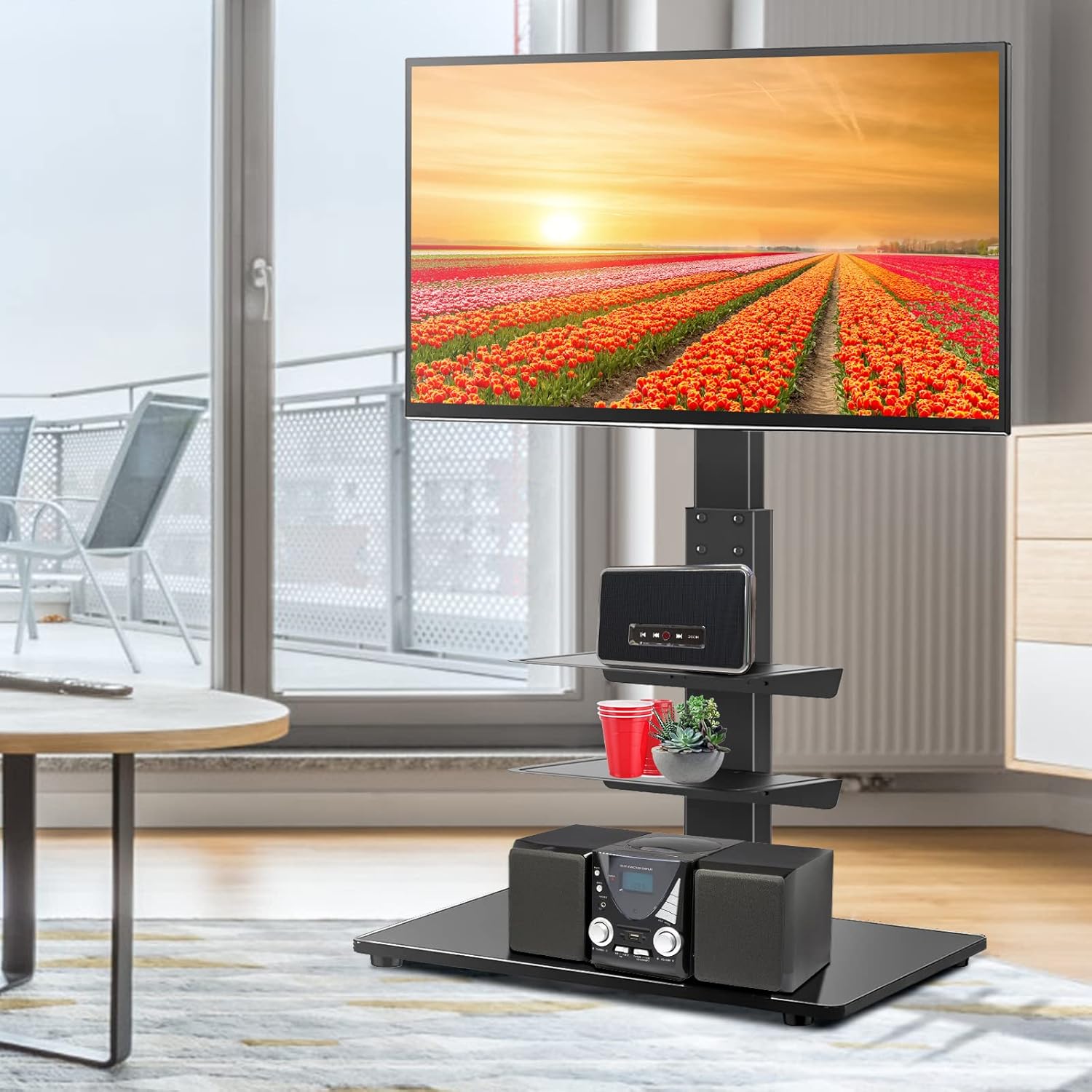 YOMT Floor TV Stand with Mount for Most 32-65 inch LCD,LED Flat or Curved Screens TVs,Universal Swivel Tall TV Stand Mount for Corner,Bedroom&Living Room,Small and Space Saving,Black