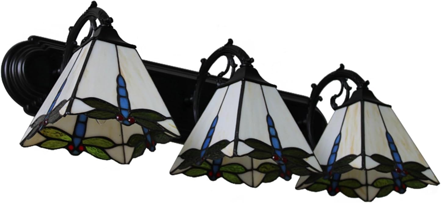 Tiffany Style Wall Sconce Lamp, Vintage Dragonfly Pattern Stained Glass Light Fixtures Creative Indoor Light Fixtures for Bathroom, Living Room, Bedroom