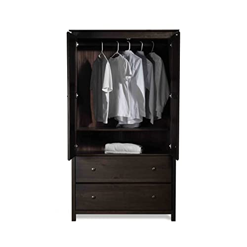 Grain Wood Furniture Shaker 2-Door Wardrobe, Solid Wood with Walnut Finish