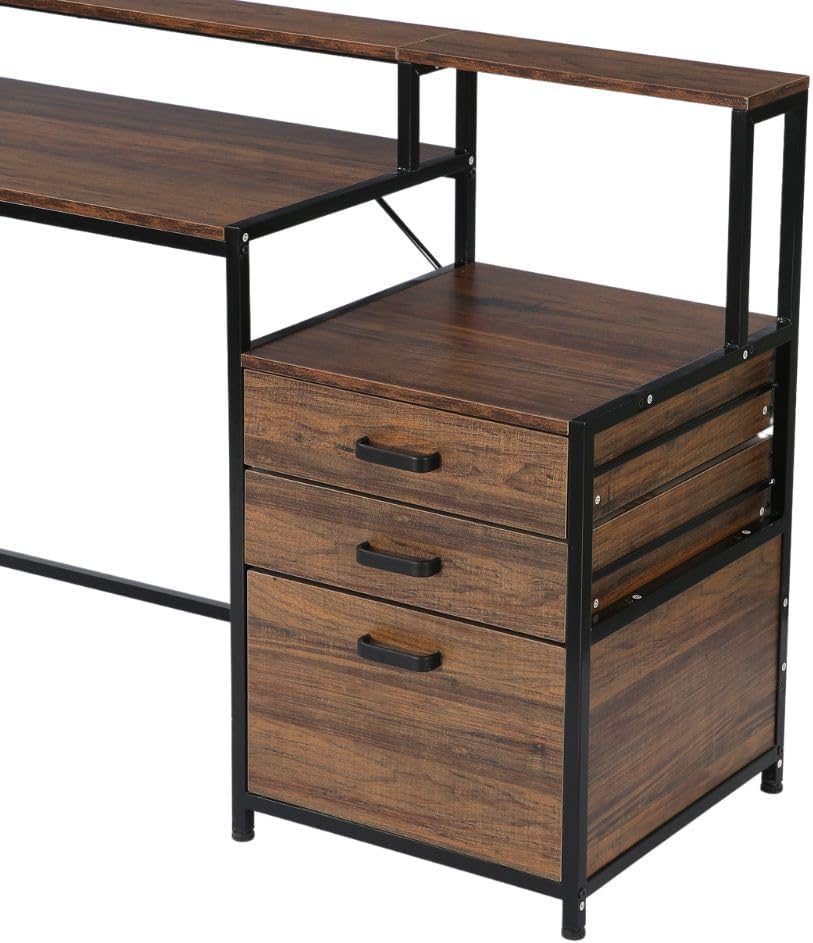 Computer Desk Ergonomic Office Desk with Drawers & Monitor Stand Modern Simple Style PC Workstation, 63 Inch