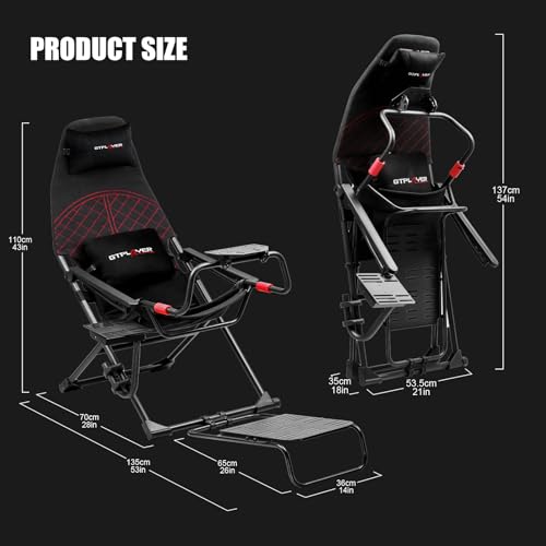 GTPLAYER Sim Racing Cockpit Foldable & Adjustable for High Performance Sim Racing Compact & Flexible Supports All Steering Wheels & Pedals for PC Wheel and Pedals Not Included(Black)