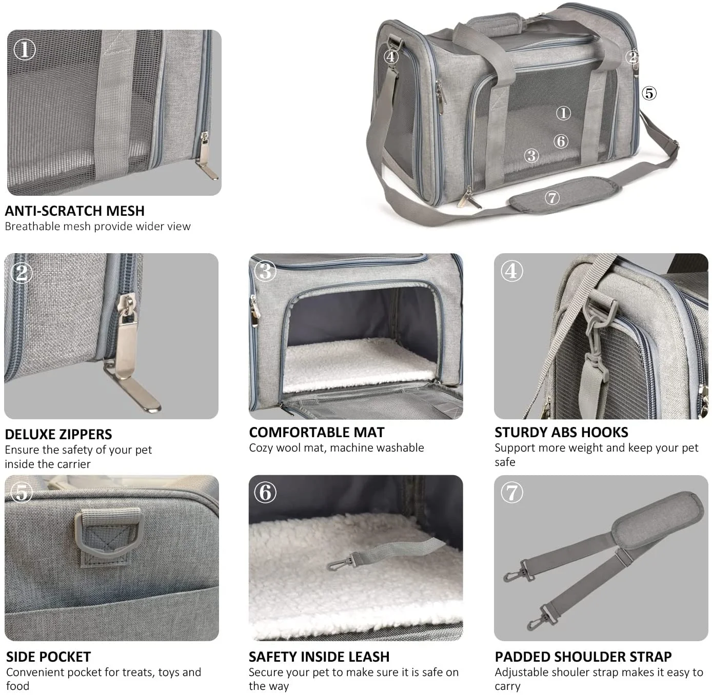 Henkelion Cat, Dog Carrier for Small Medium Cats Puppies up to 15 Lbs, TSA Airline Approved Carrier Soft Sided, Collapsible Travel Puppy Carrier - Grey