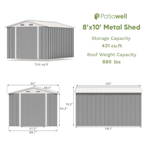 Patiowell 3 x 3 FT Outdoor Storage Shed,Small Garden Tool Storage Shed with Sloping Roof and Single Lockable Door, Outdoor Shed for Backyard Garden Patio Lawn, Grey