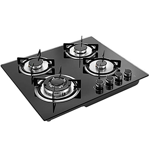 Gas Cooktop with 3 Burners, Countertop Gas Cooktop, Black Tempered Glass Panel Built-in LPG Gas Hob Cooktop, Gas Stove Hob for RV Camper Caravan Outdoor Apartments