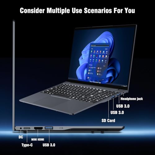 15.6 inch Laptop, Laptops with Core 8100Y (up to 3.40GHz), Gaming Laptop 16GB RAM 512GB ROM, FHD 1920 x 1080, Win 11 Pro Traditional Laptops Computers with WIFI BT 5.0 Netbook For Student Busines