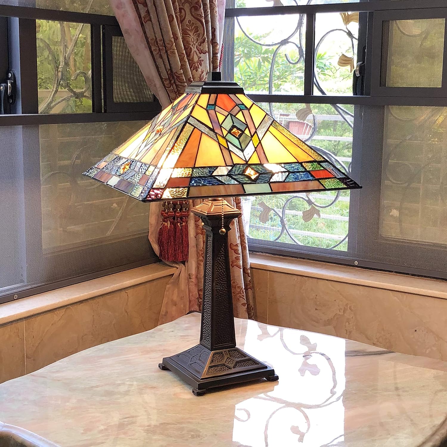 Tiffany-Style Mission 2 Light Antique Dark Bronze Table Lamp 16" Shade