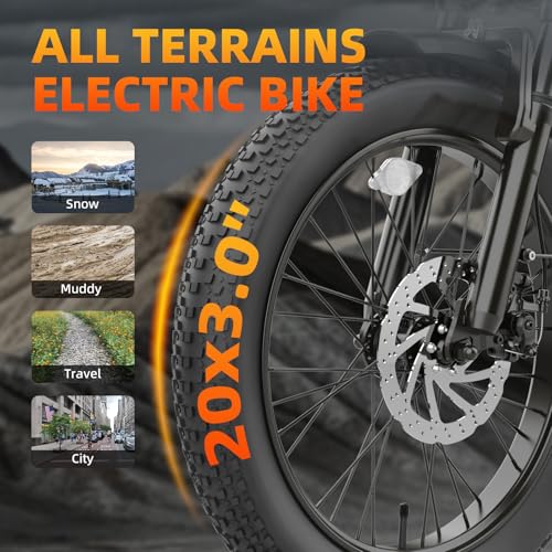 Fat Tire Electric Bike for Adults 20" 1200W Peak Mountain Ebike Commuting Off-Road E-Bike 7 Speed Pedal Assist Electric Bicycle with 48V Removable Battery Up to 70 Miles 28 MPH