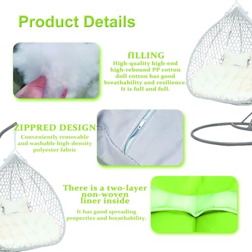 Waterproof Hanging Hammock Chair Replacement Cushion, Washable Thick Persons Wicker Pads Swing Cushions, Sun-Resiatant Large Egg Chair Swing Mats with Pillow