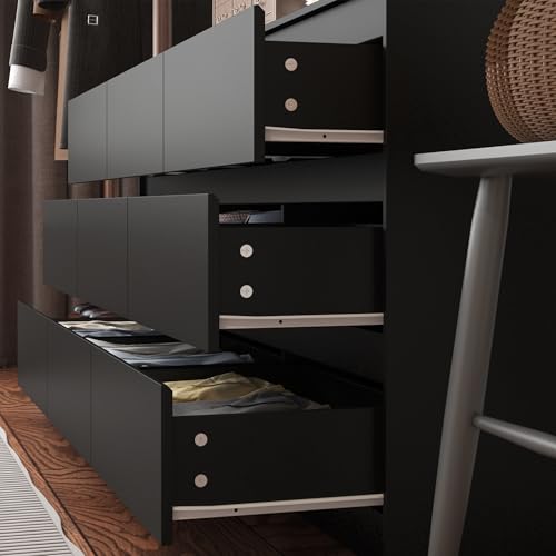 Hitow 9 Drawer Dresser for Bedroom with Deep Drawers, Large Floor Wood Dressers & Chest of Drawers Handle Free, Modern Black Long Dressers for Closet Living Room, Euro Slide (63"W x 15.7"D x 31.5"H)