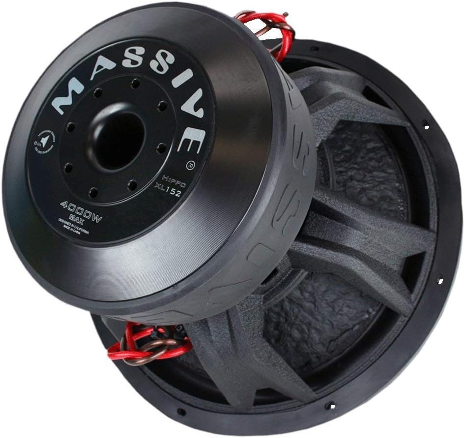 Massive Audio HIPPOXL152 – 15 Inch Car Audio Subwoofer, High Performance Subwoofer for Cars, Trucks, Jeeps - 15" Subwoofer 2000 Watt RMS, 4000w MAX Dual 2 Ohm, 3 Inch Voice Coil. Sold Individually