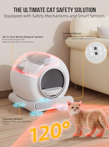 Self Cleaning Litter Box, 65L+9L Large Capacity Automatic Cat Litter Box Self Cleaning for Multiple Cats, Safety Protection/Smart App Control/Includes Liners & Mat