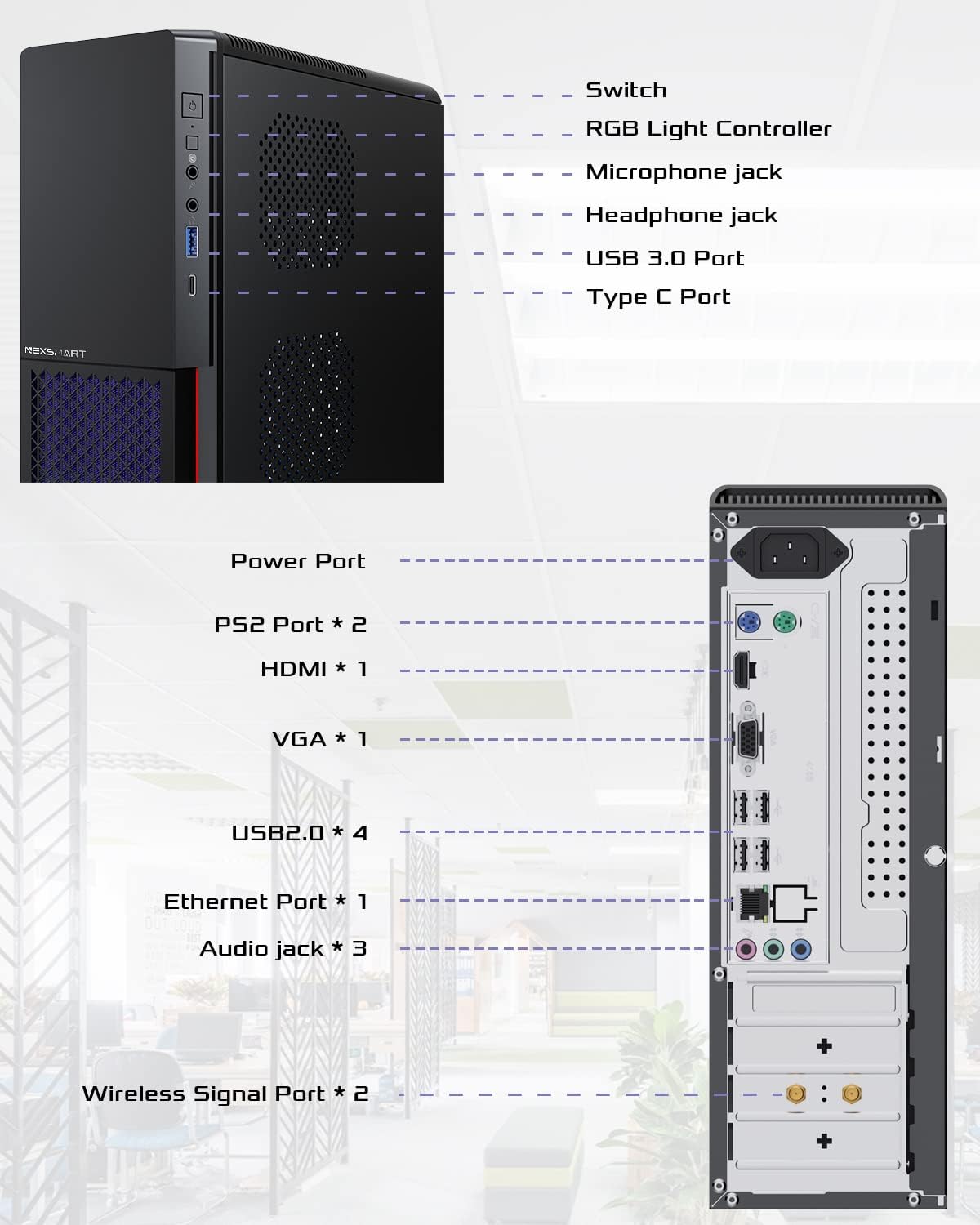 Desktop Computer PC 16GB RAM 512GB SSD Core i7-4765T Processor with 2.4G/5G/6G WiFi6E Bluetooth 5.3, Small Size and RGB Light, Mouse Keyboard