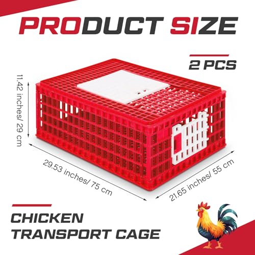 2 Pcs Poultry Carrier Crate 3 Door Chicken Transport Cage Plastic Poultry Carrier Basket Box for Chicken Duck Goose Birds, 29.53 x 21.65 x 11.42 Inch(Blue)