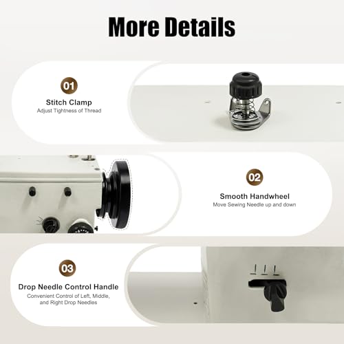 Sewing Machines, Industrial Heavy Duty Full Featured Machine with Accessory Kit and Adjusting Stitch Clamp, Straight Stitch Fabrics Sewing Machine for Beginner, Garment Factory, Home Enthusiast