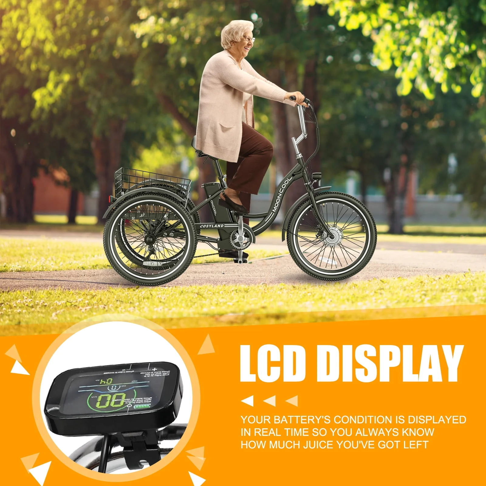 Lilypelle Adult Electric Tricycles,3 Wheel Electric Bike,15.5 Mph Electric Trikes for Seniors,7-Speed & 4 Adjustable Riding Modes Electric Tricycle With Removable Lithium Battery