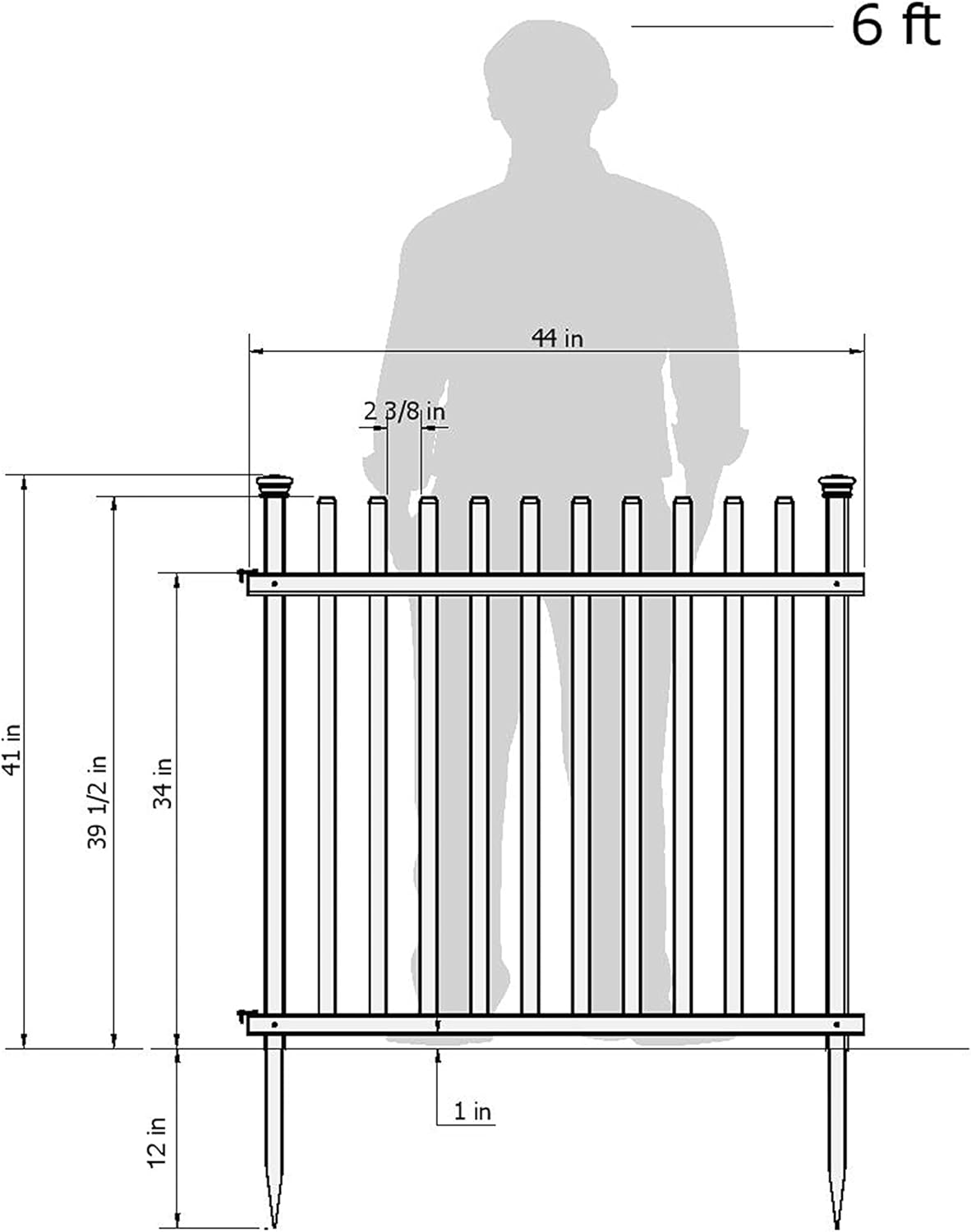 Zippity Burbank Vinyl Picket Fence 44" W x 41" H 2 Pack and Burbank No-Dig White Vinyl Gate Kit 59.7" W x 41.1" H