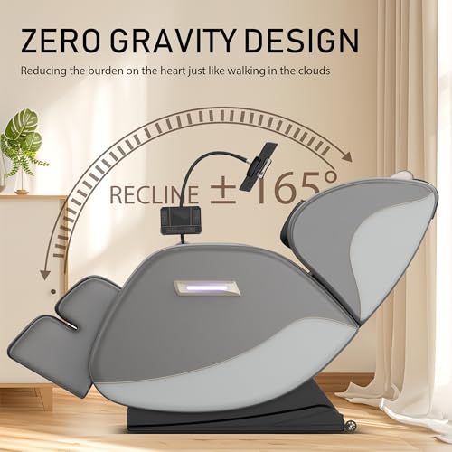 Massage Chair Full Body, Zero Gravity Massage Chair with Auto Modes, Airbag Massage, 6 Fix Point Rollers, Foot Massage, Heating, Touch Screen Controller, Gray Home Relaxation Recliner with Massage
