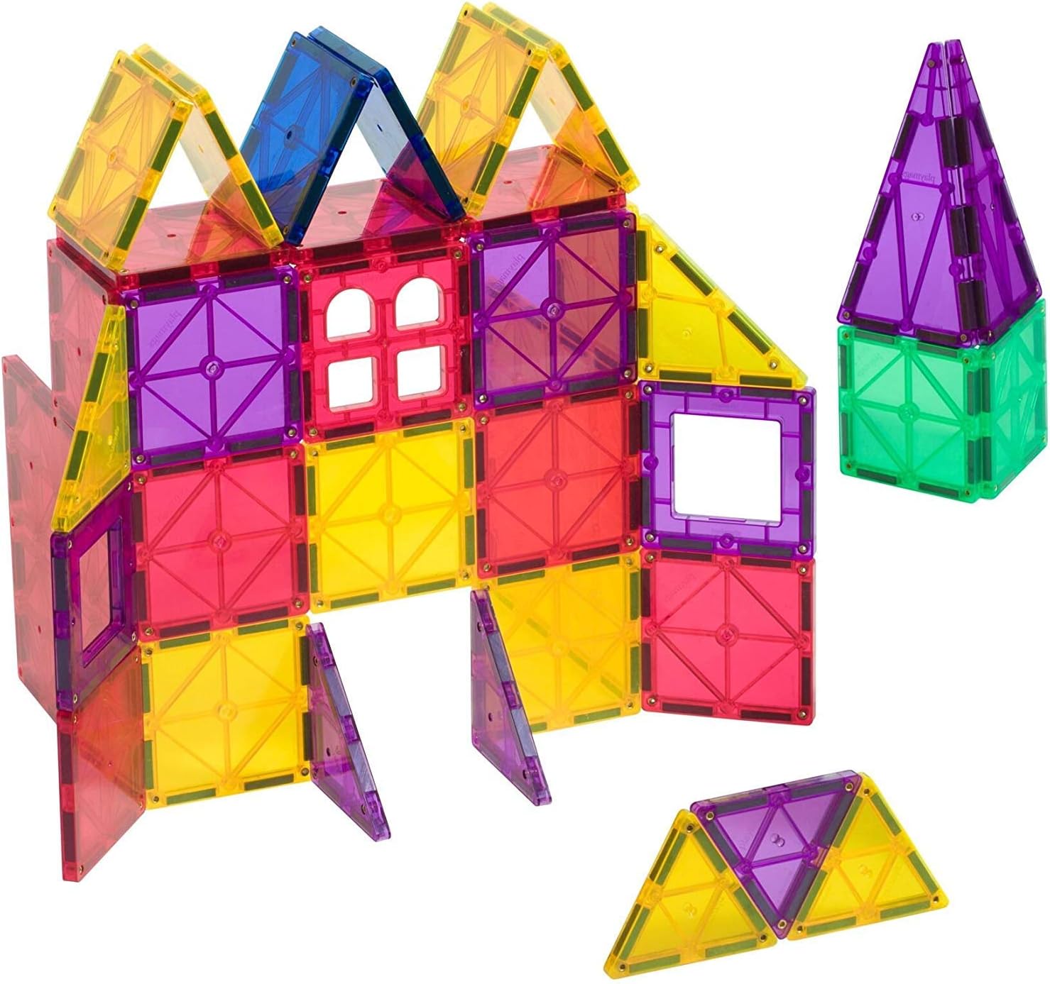 Award Winning Playmags Clear Colors Magnetic Tiles Building Set 50 + 6 Pc Set with Car - STEM Magnetic Toys Develop Motor Skills & Creativity, Colorful, Durable Magnet Building (56 Pc Set)