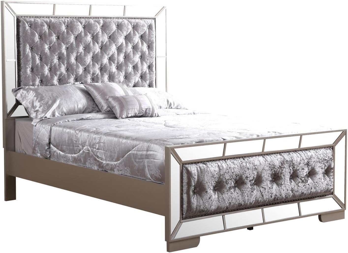 Indoor Home Decorative Modern Furniture Hollywood Hills Silver Champagne Queen Panel Beds