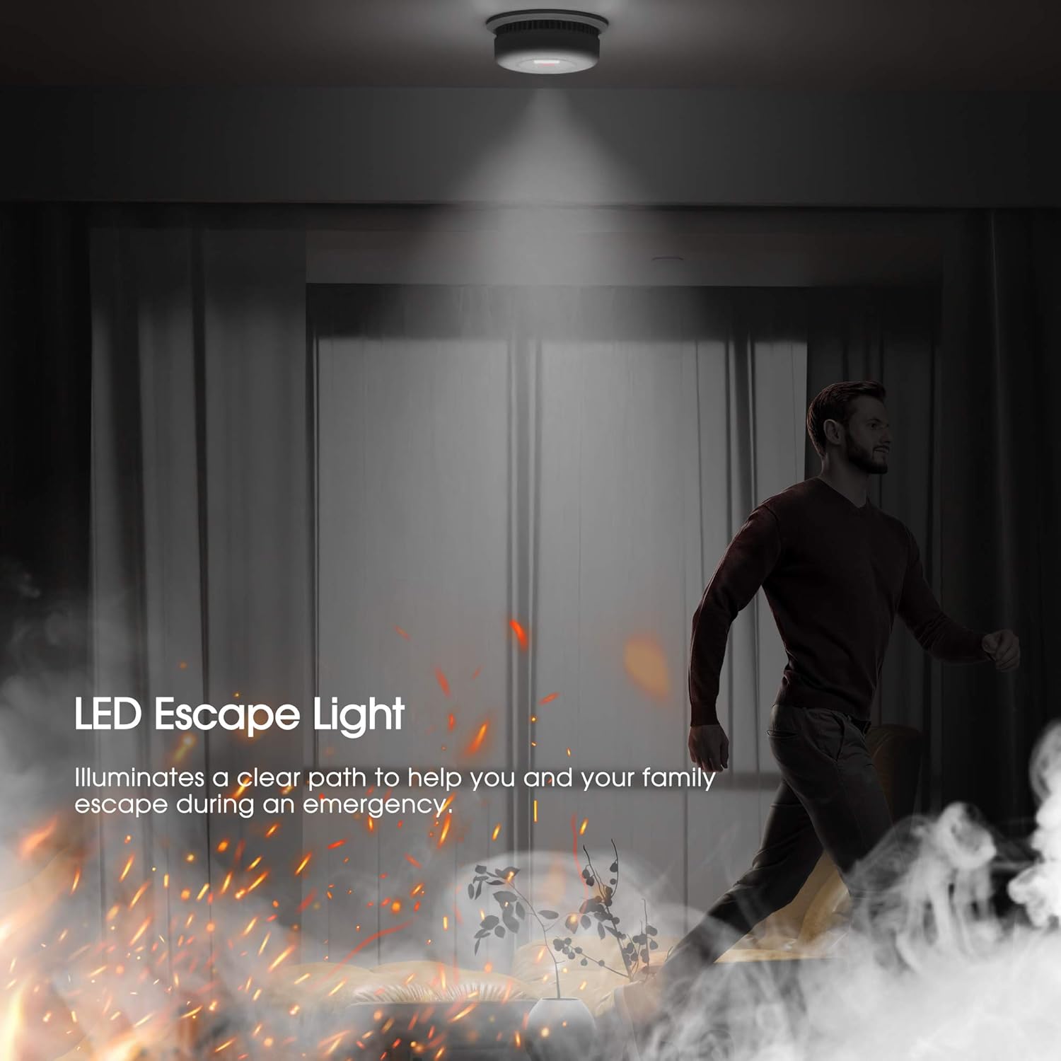 Smoke Detector with Escape Light, X-Sense SD01 10-Year Battery (Not Hardwired) Fire Smoke Alarm, Compliant with UL 217 Standard