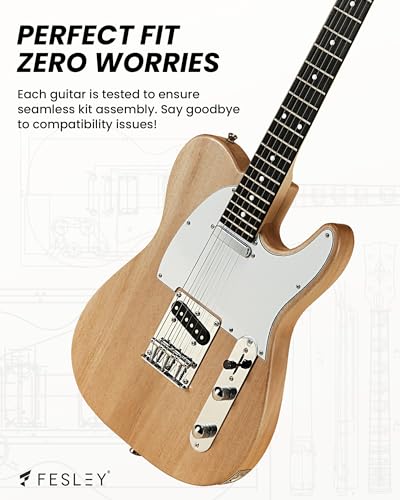 Fesley DIY LP Style Electric Guitar with Mahogany Wood Body/Neck, 6 String, Techwood Fretboard, H-H Pickups, Flamed Maple Veneer Top, Build Your Own Guitar Kit - Natural