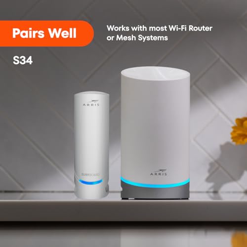 ARRIS (S34) - Cable Modem - Fast DOCSIS 3.1 Multi-Gigabit Cable Modem, for Comcast Xfinity, Cox, Spectrum & More, 2.5 Gbps Max Internet Speeds, 2 Year Warranty - (No Built-in WiFi)