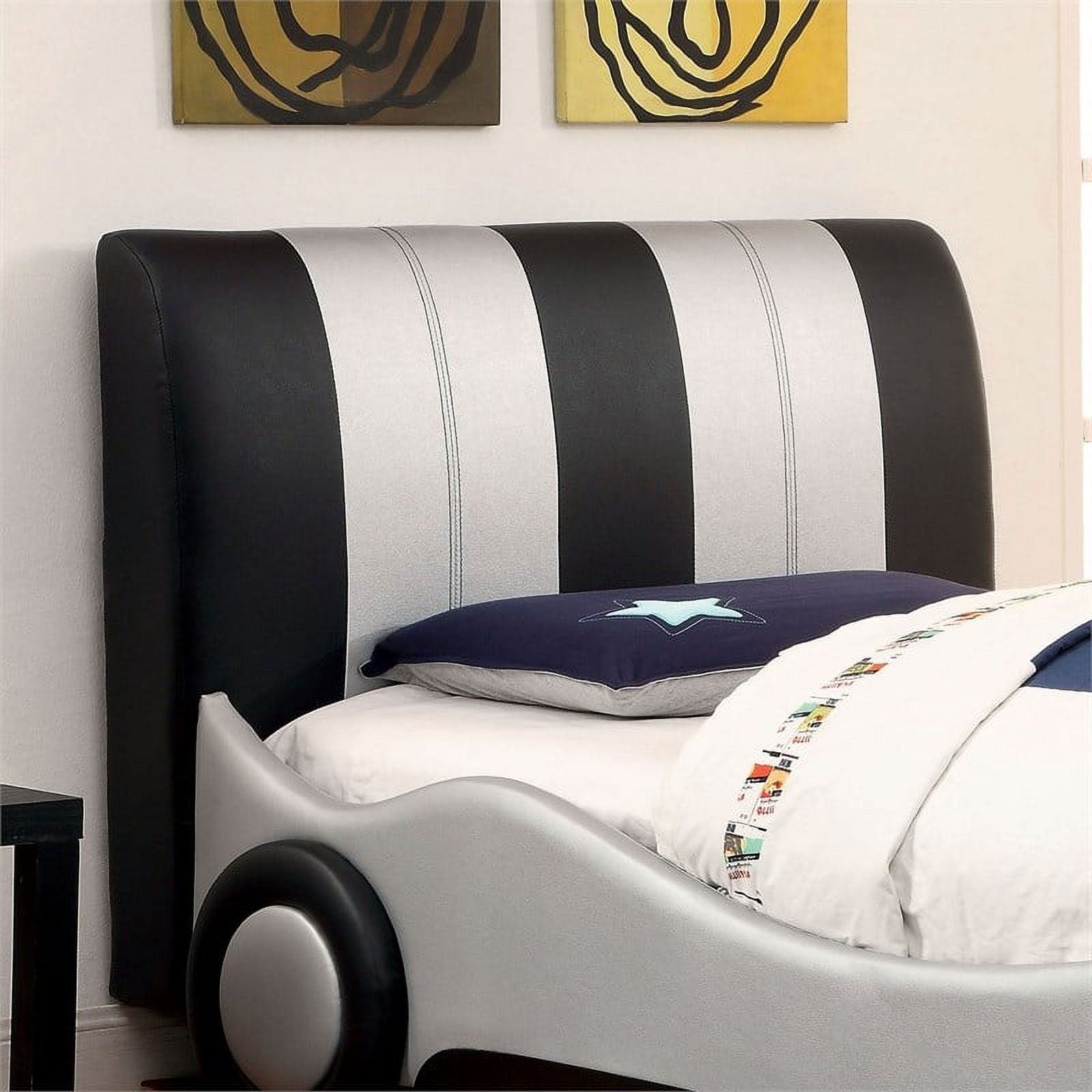 Roseberry Kids Contemporary Faux Leather Full Race Car Bed in Silver