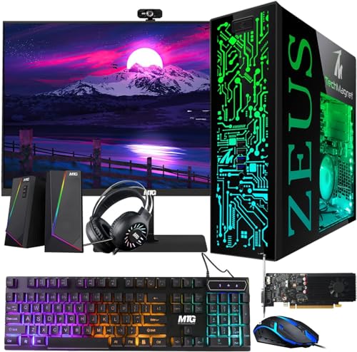 TechMagnet Gaming Desktop PC, Intel i5 4th Gen, Zeus Pro 4, GT 1030 2GB DDR5, 8GB RAM ARGB, 1TB SSD + 4TB HDD, MTG 24 Inch Curved Gaming Monitor, RGB Kit, Windows 11 Pro (Renewed)