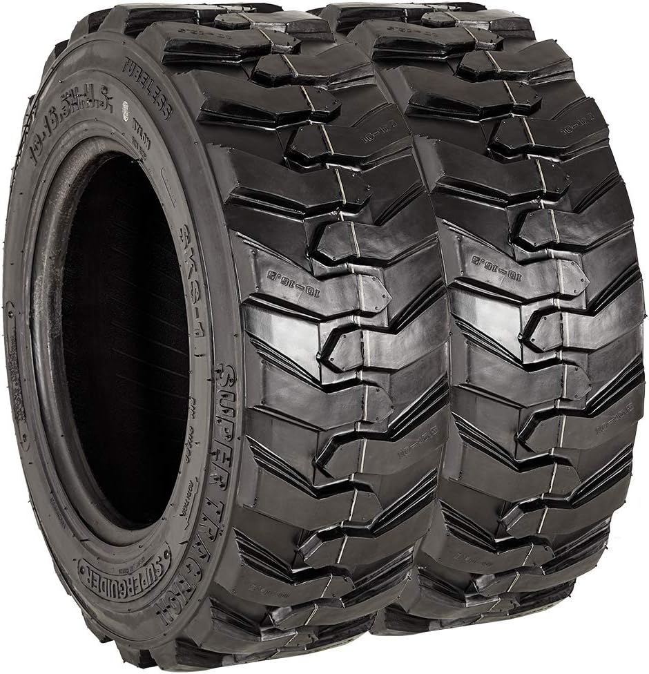 SUPERGUIDER Set of 2 Heavy Duty 10-16.5 12PR Skid Steer Tire Industrial Tire for Bobcat