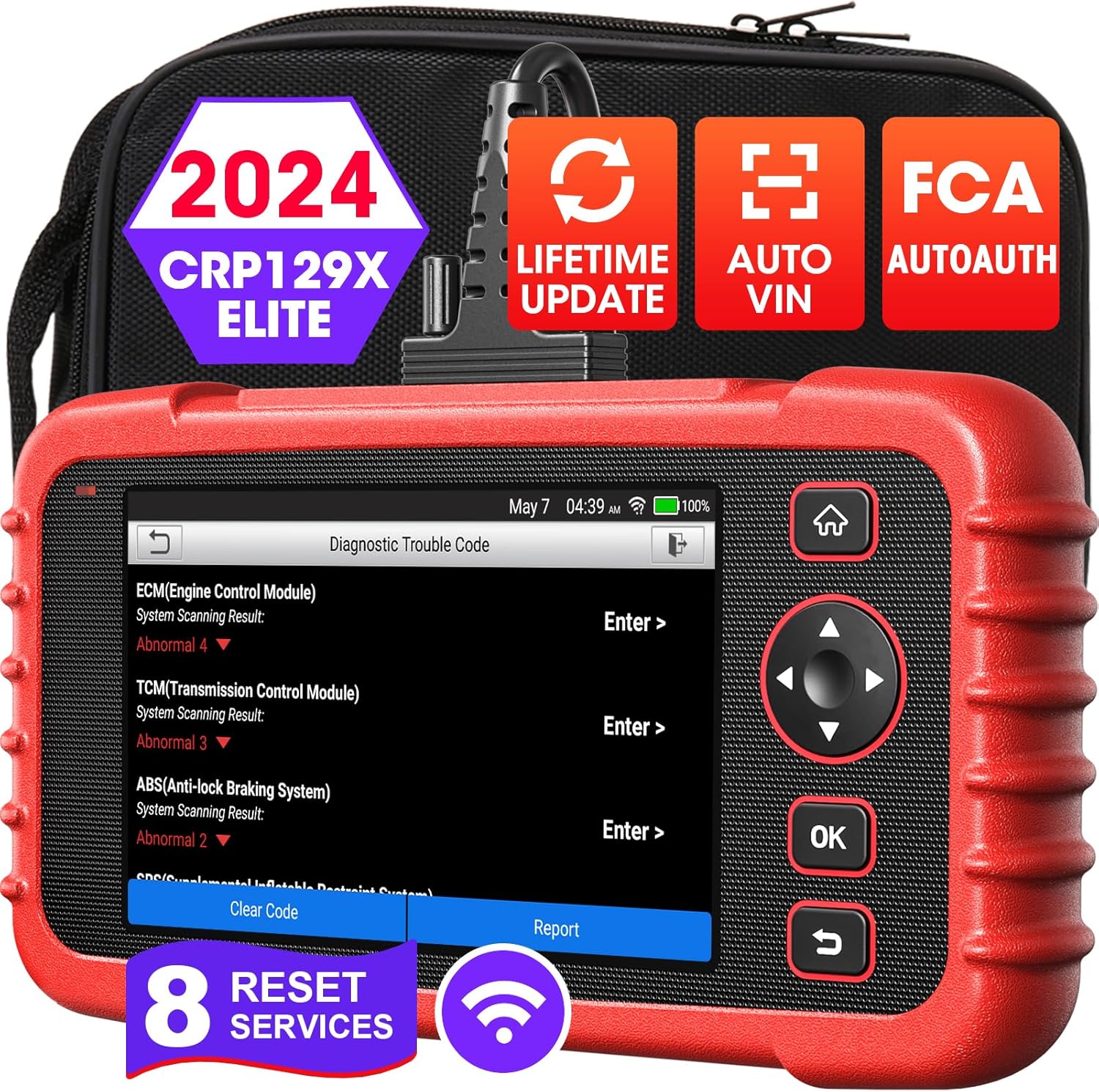 LAUNCH CRP129X Elite 2024 New OBD2 Scanner for Car, FCA AutoAuth, 8 Reset Oil/EPB/SAS/TPMS/BMS/Throttle/DPF Reset/Injector Coding, ABS SRS Transmission Engine Scan Tool, Lifetime Free Update, Auto VIN