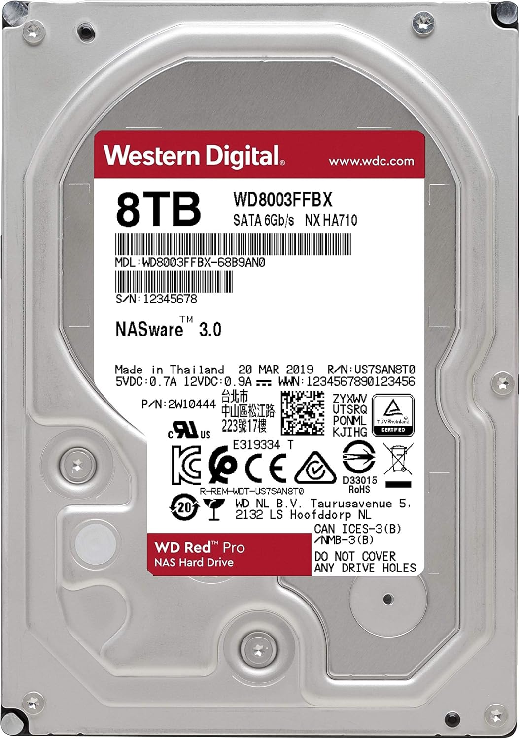 Western Digital 12TB WD Red Pro NAS Internal Hard Drive HDD - 7200 RPM, SATA 6 Gb/s, CMR, 256 MB Cache, 3.5 - WD121KFBX
