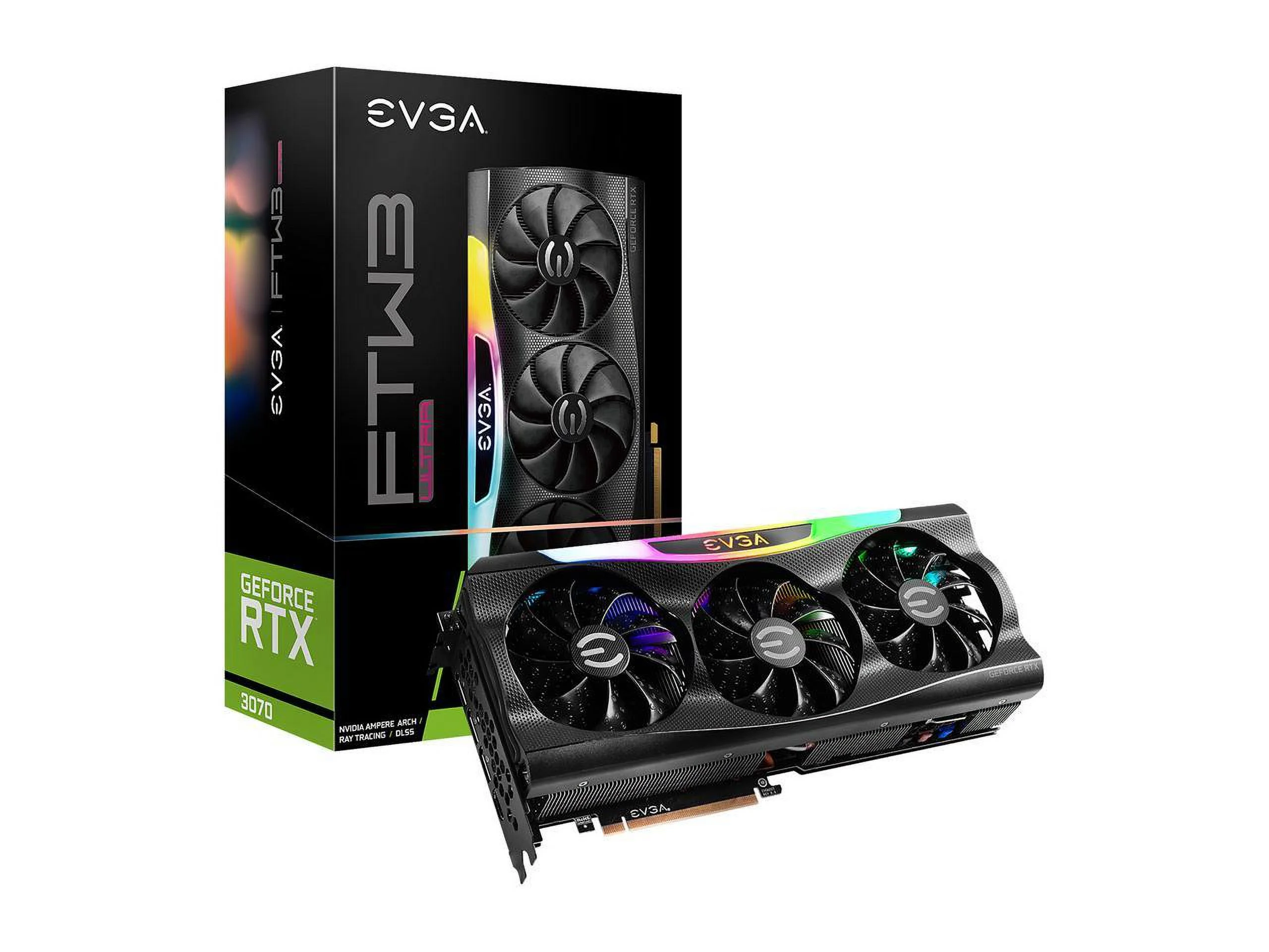 EVGA GeForce RTX 3070 FTW3 ULTRA GAMING Video Card, 08G-P5-3767-KL, 8GB GDDR6, iCX3 Technology, ARGB LED, Metal Backplate, LHR