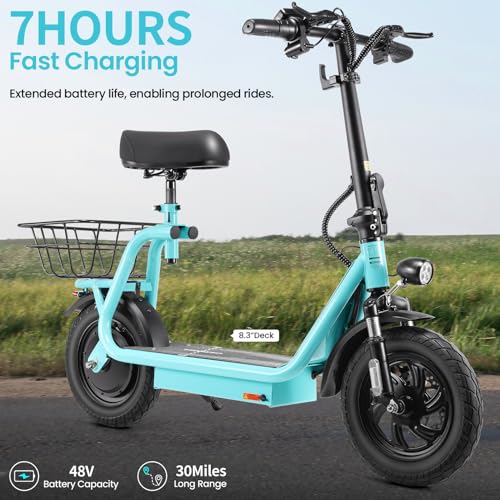 Caroma Peak 800W/1200W Electric Scooter Adults, 30 Miles Max Range, Foldable Electric Scooter with Seat, Front Suspension, Detachable Large Basket,Commuter E-Scooter for Adult and Teens