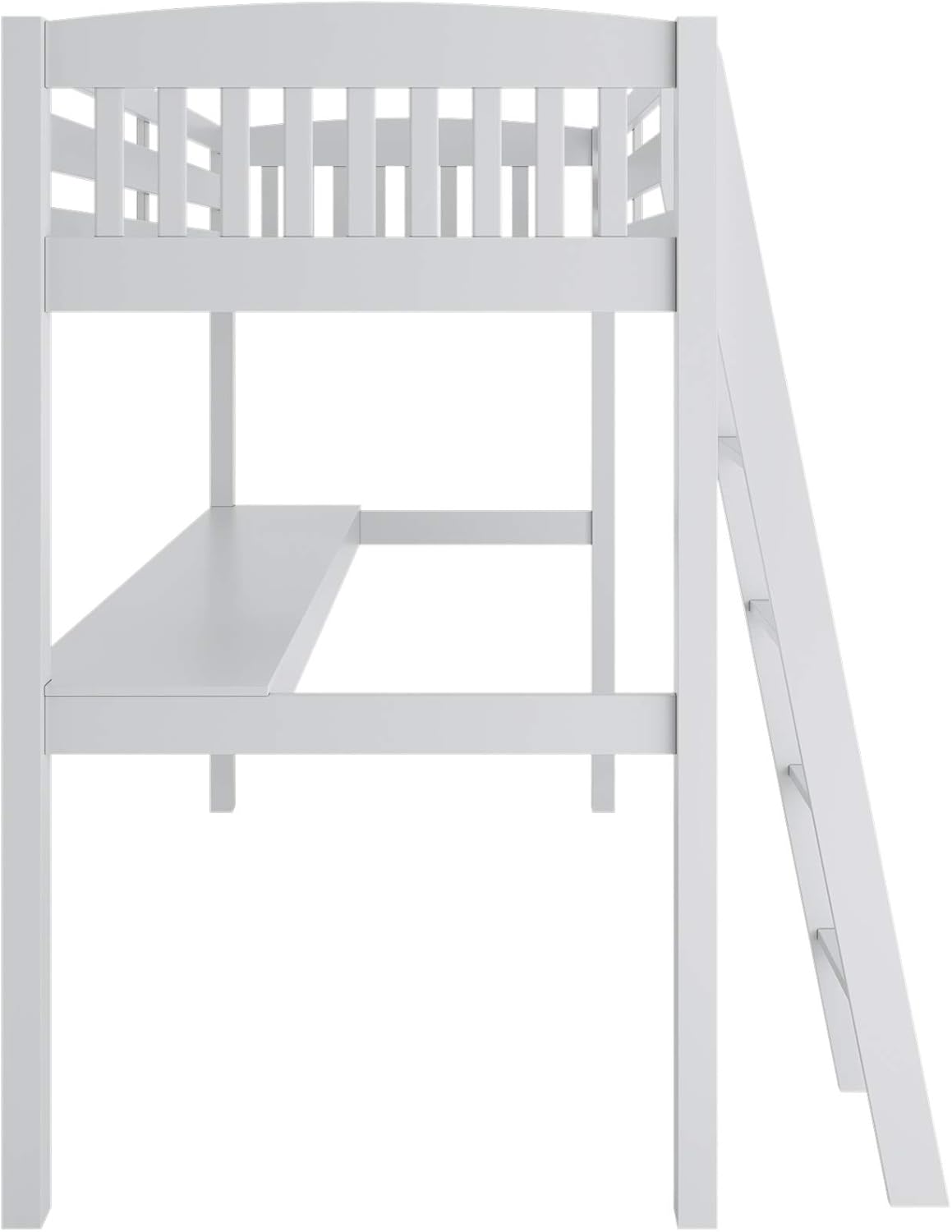 Everest White High Loft Bed with Desk and Storage, Heavy Duty Solid Wood Twin Size Loft Bed Frame with Stairs for Kids and Toddlers, No Box Spring Needed